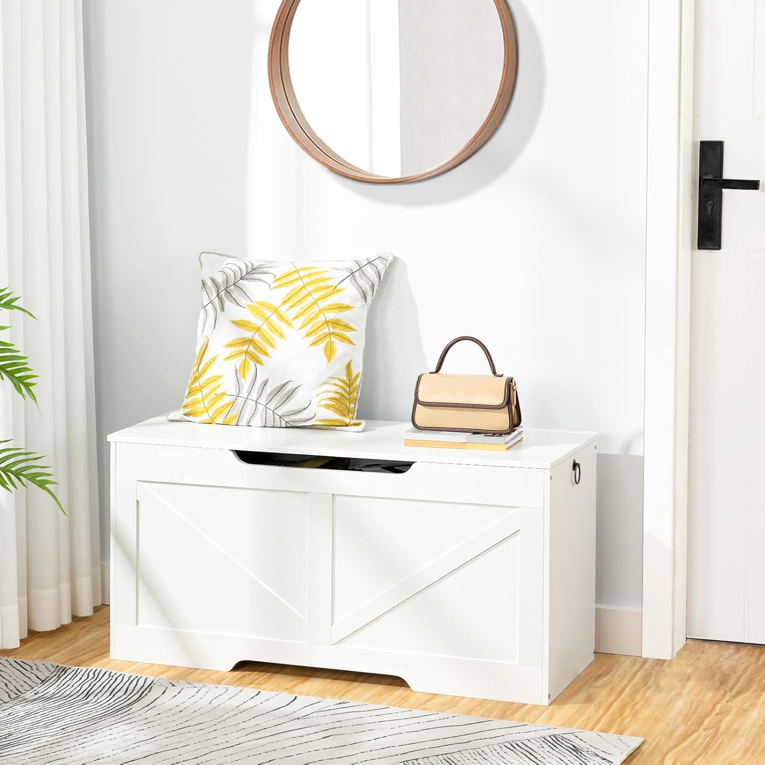Thumbnail 3 de HOOBRO Cassapanca con contenitore per bambini 100 cm bianco, panca bauletto con cerniere di sicurezza