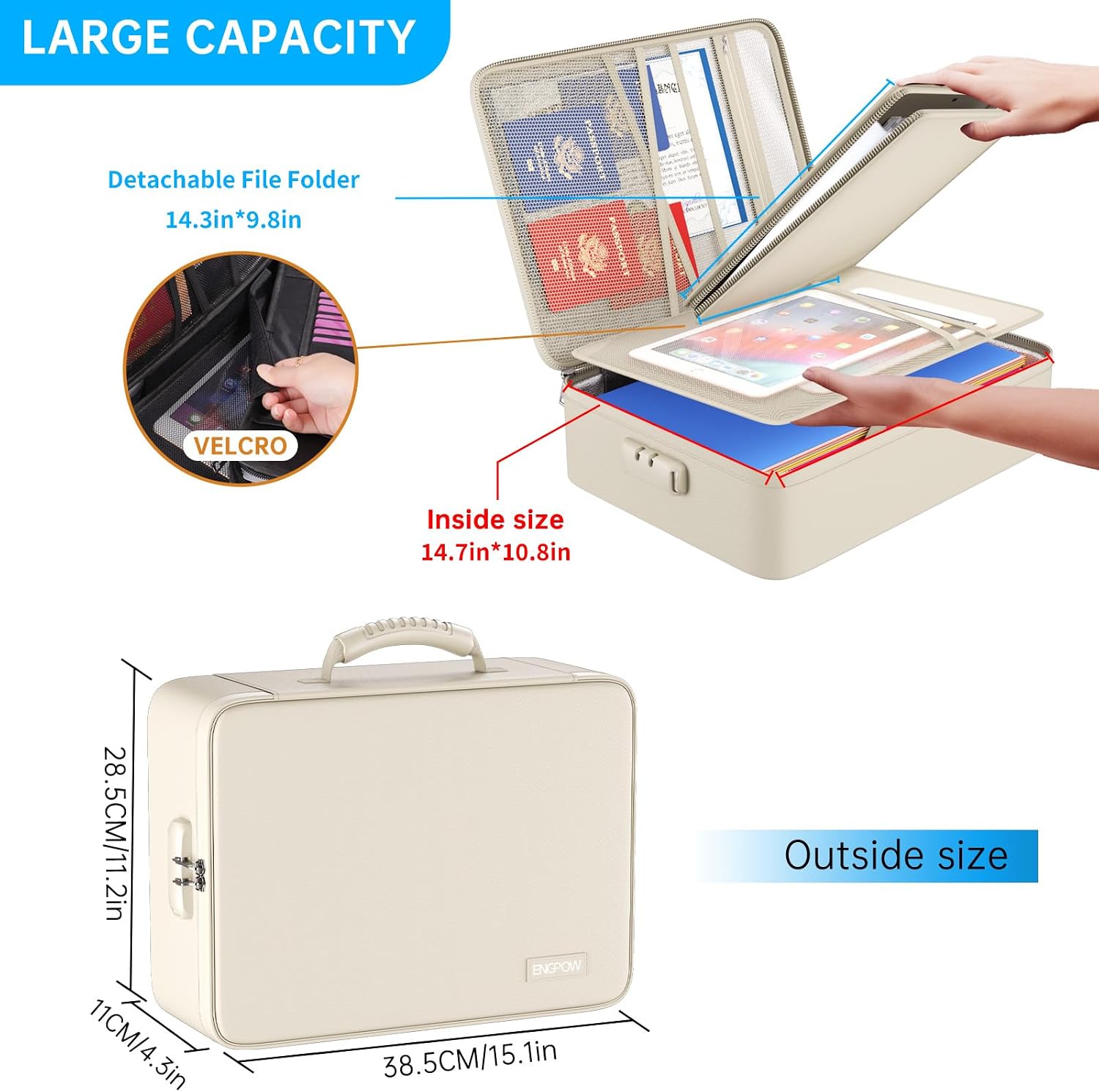 Detalle de ENGPOW EG133BEZJB Fireproof File Organizer Bag, 13 Pockets, Combination Lock