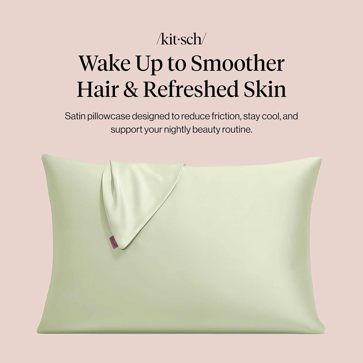 Detalle de Kitsch Satin Pillowcase with Zipper for Hair & Skin (Queen-style) – Sage, 19"x26