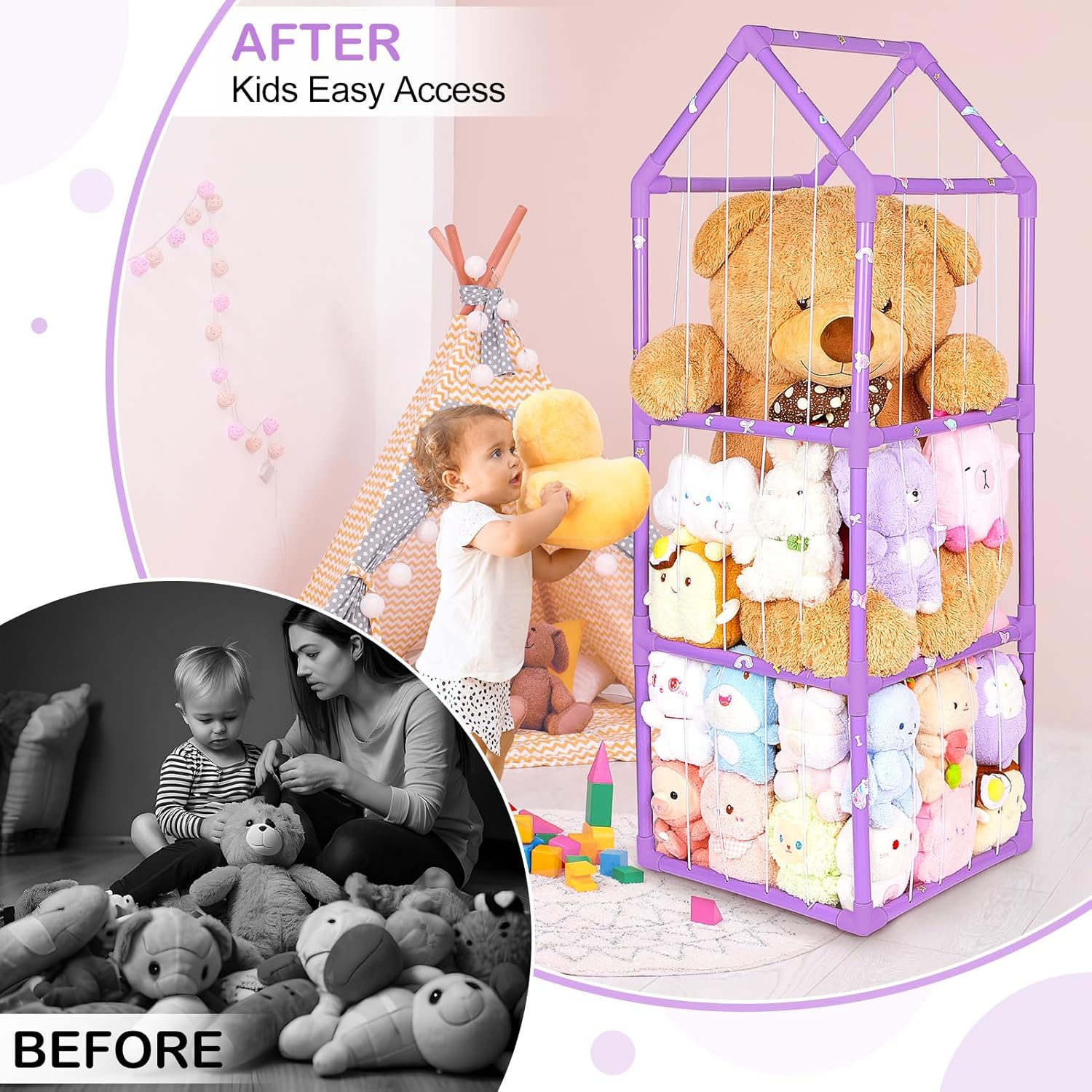 Thumbnail 3 de MHJY Large Zoo House Soft Toy Storage Cage (PVC frame, three layers) for Kids’ Bedrooms