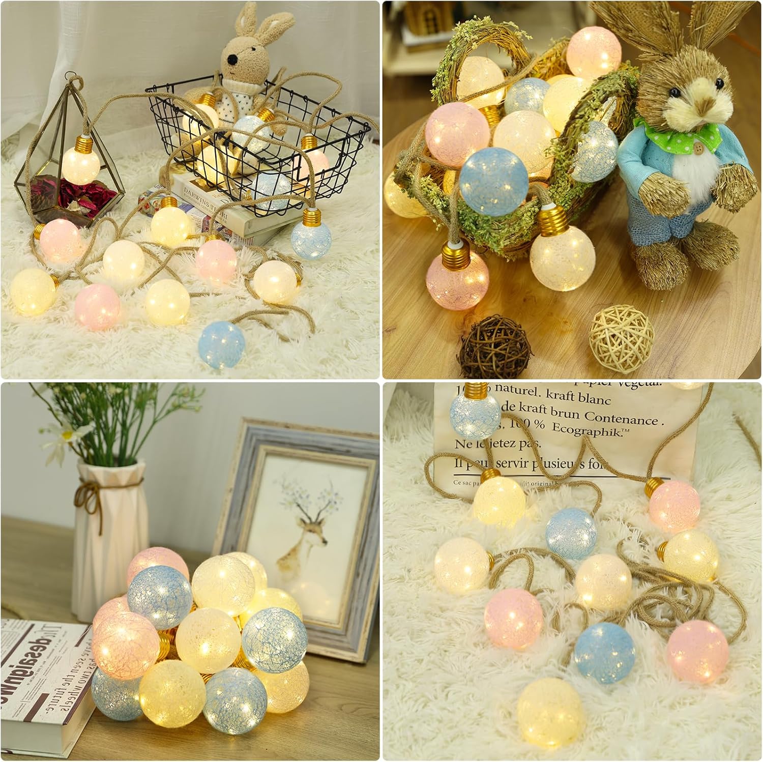 Thumbnail 6 de Qedertek Solar Lichterkette außen wetterfest, 6 m mit 16 Cotton Balls & 160 LEDs (warmweiß)