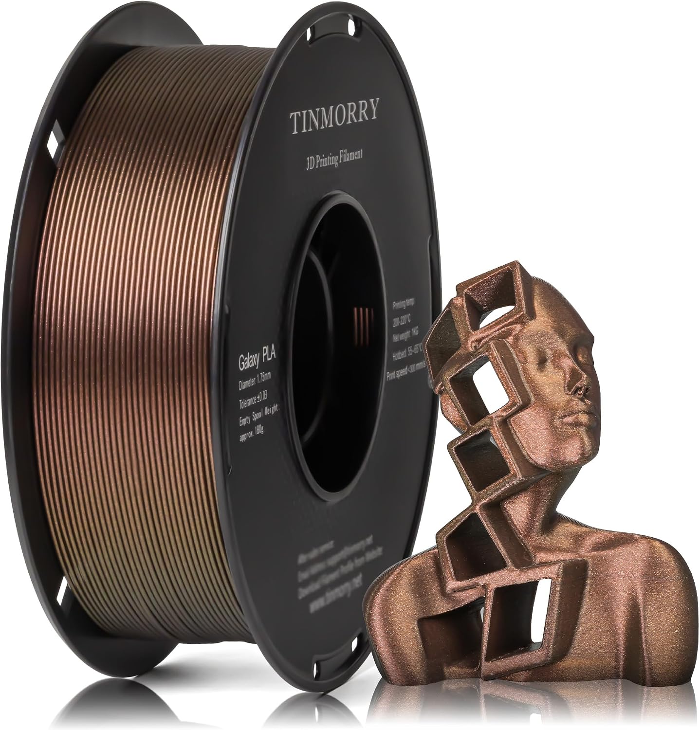 Detalle de TINMORRY PLA Filament Galaxy 1,75 mm – 1 kg Spule, Braun mit Galaxy-Effekt, kompatibel mit Bambu FDM Druckern