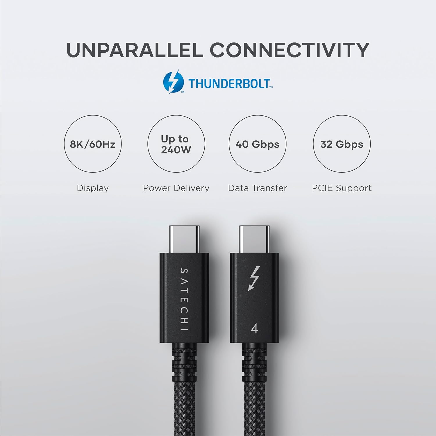 Detalle de Satechi Cavo certificato USB‑C Thunderbolt 4 (1 m) fino a 240W, 8K@60Hz e 40Gbps