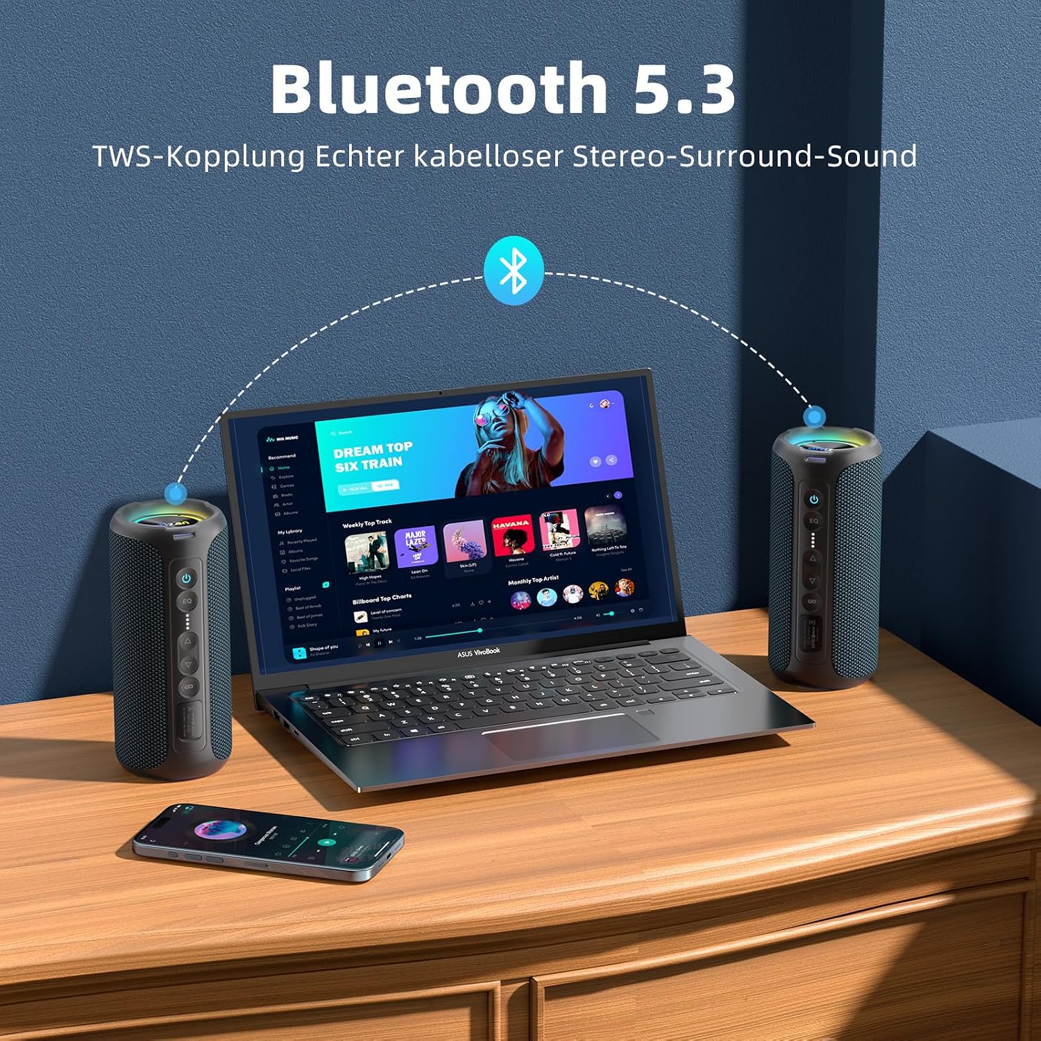 Detalle 2 de Ortizan X8 Pro 40W Bluetooth Lautsprecher: IPX7, 30 Std., RGB Licht, Freisprecheinrichtung