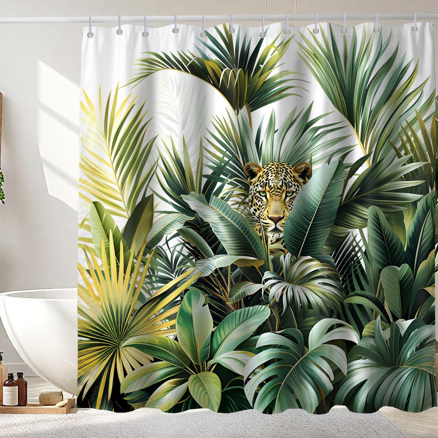 Thumbnail 6 de GXUNNAA Tropical Leaf 3D Shower Curtain 180x180 cm – Green Palm Leaves
