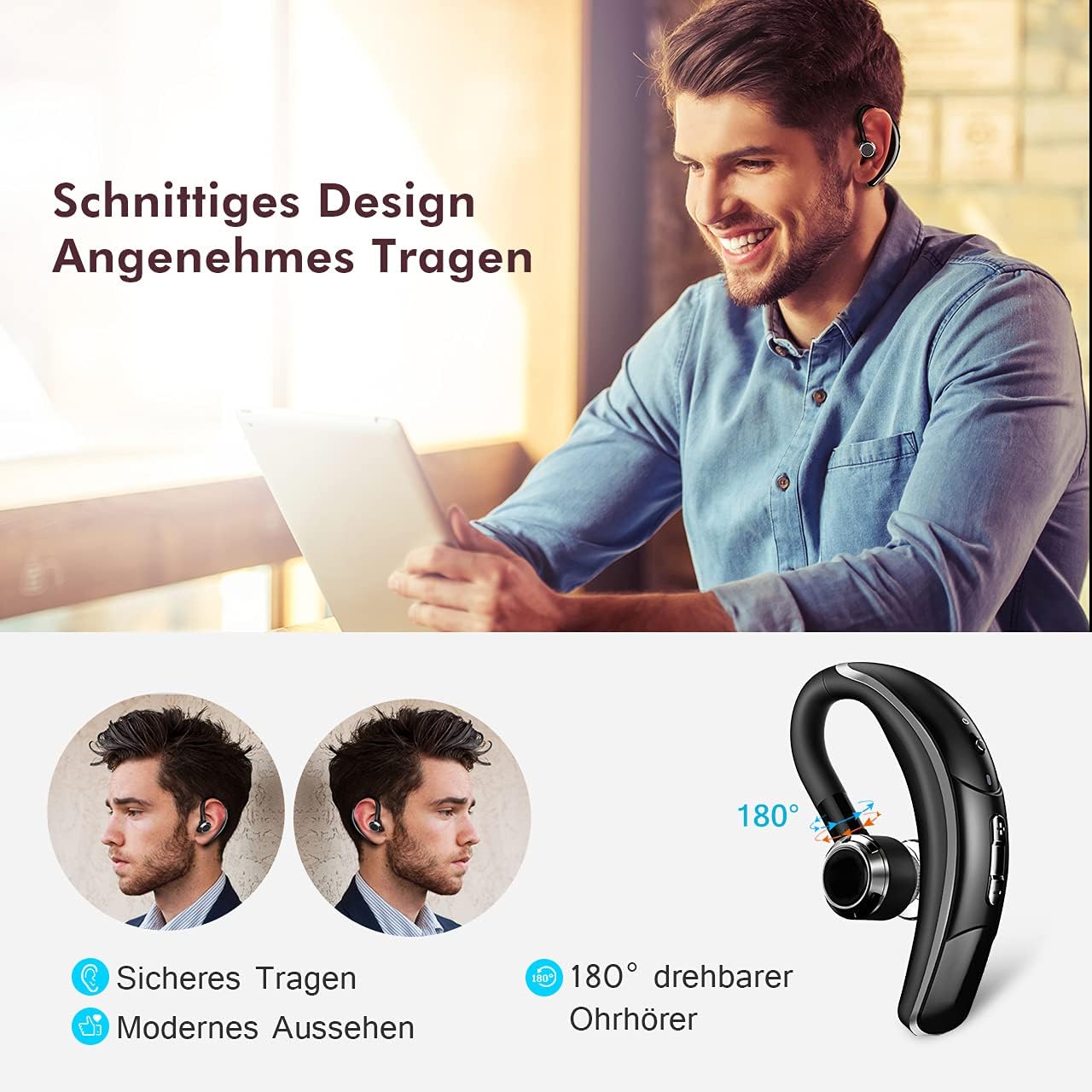 Thumbnail 2 de COSMUSIS Cuffie Bluetooth singola CVC 6.0 con cancellazione rumore e microfono, vivavoce business