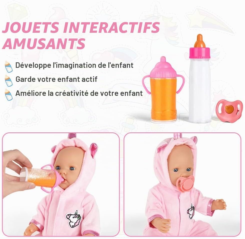 Detalle de Aolso poppenaccessoireset met 2 magische flesjes en fopspeen