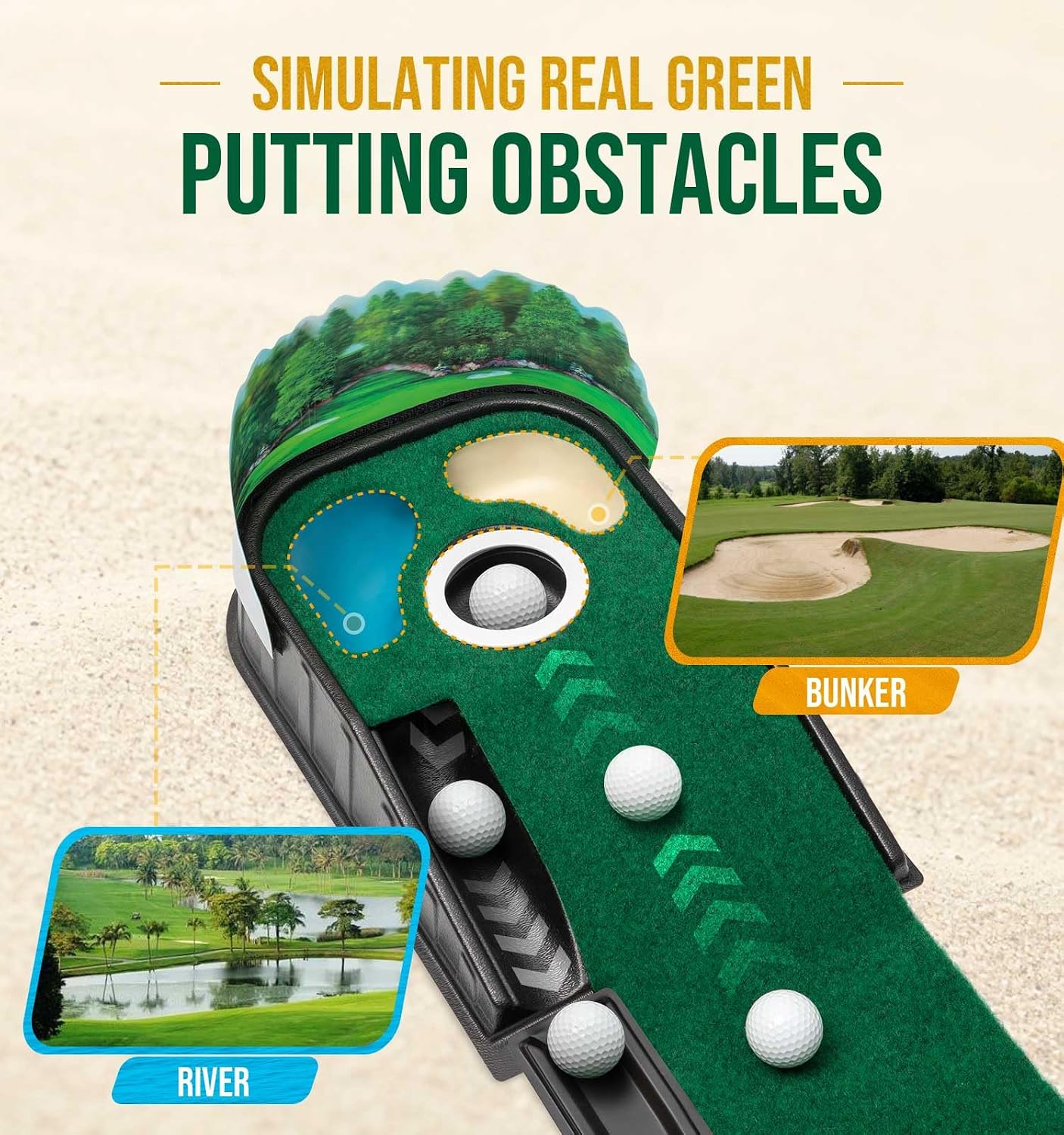 Detalle de Zcoorey GPM Indoor Golf Putting Mat with Alignment Guides and Ball Return