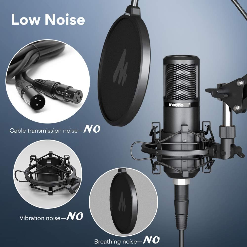 Detalle de MAONO AU-PM320S XLR Condenser Microphone with Cardioid Pickup, Boom Arm and Pop Filter