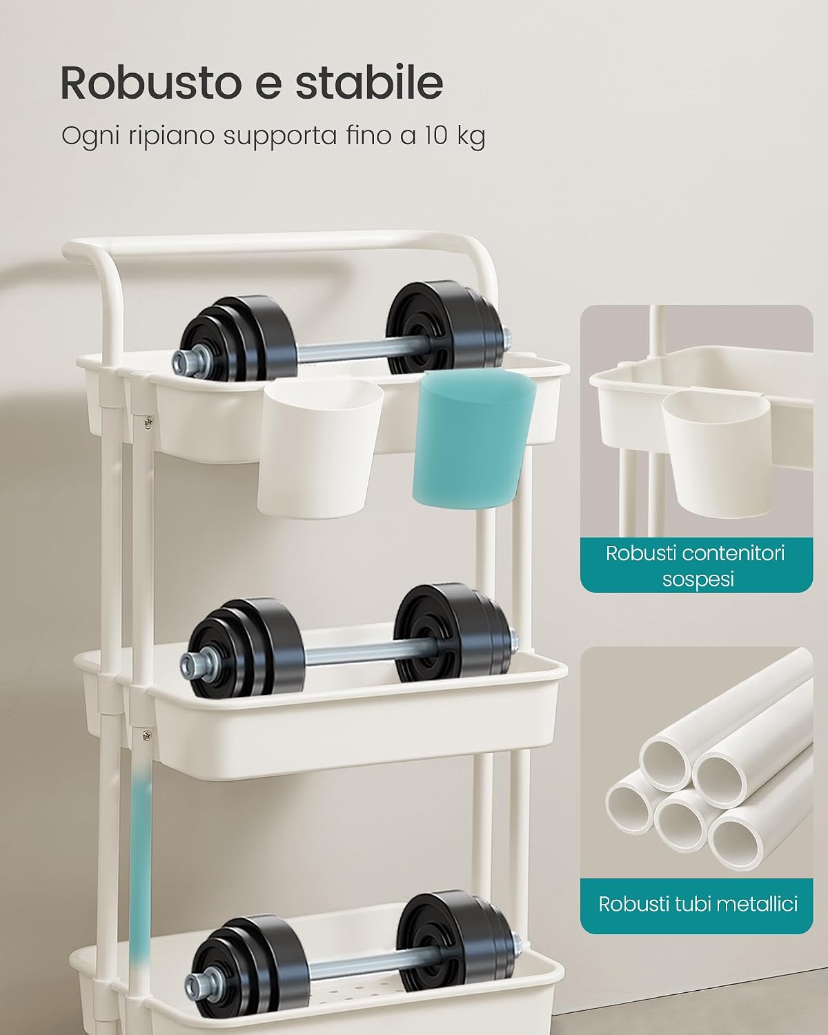 Detalle 2 de SONGMICS Carrello Scorrevole 3 livelli