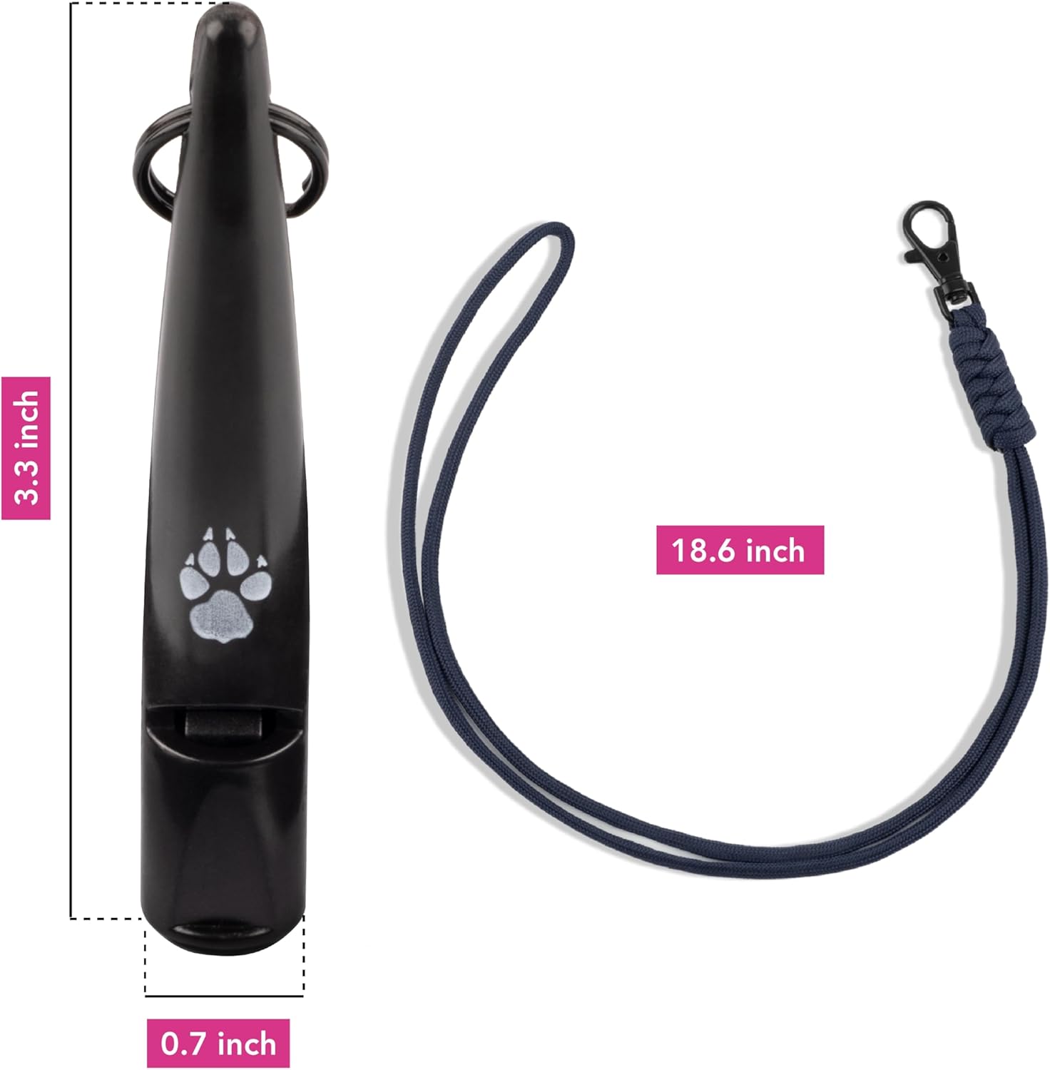 Detalle de TDL Gun Dog Training Whistle with Lanyard – loud, solid tone dog recall whistle (black with navy rope)