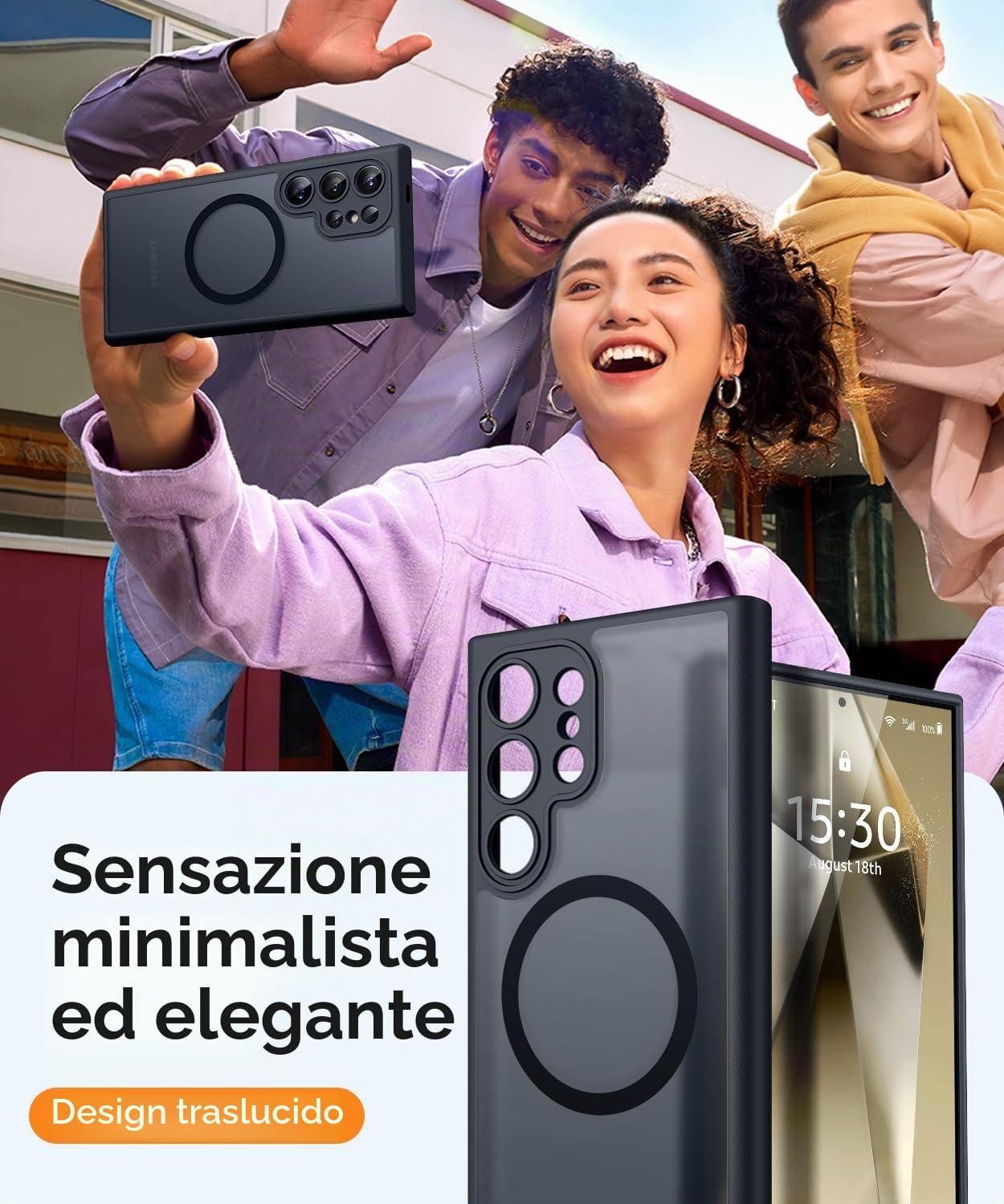 Detalle 2 de CANSHN Custodia Magnetica per Samsung Galaxy S24 Ultra 6.8" – Protezione fotocamera a copertura totale, TPU/PC, Nero opaco