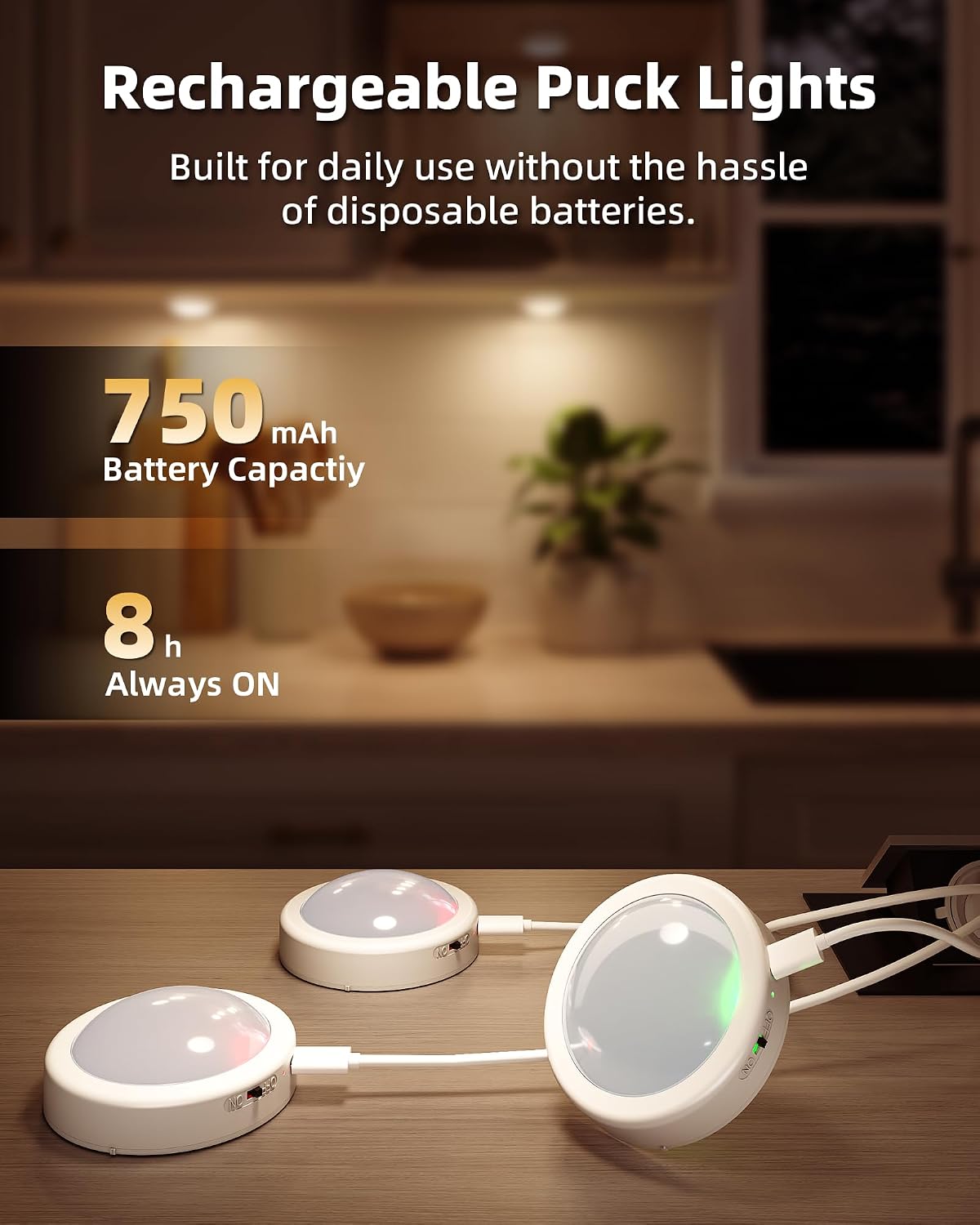 Thumbnail 5 de EZVALO Rechargeable Puck Lights 3-Pack