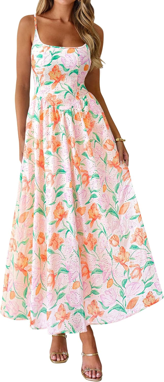 Detalle de PrettyGarden Womens 2026 Spring Boho Maxi Dress Eyelet Floral