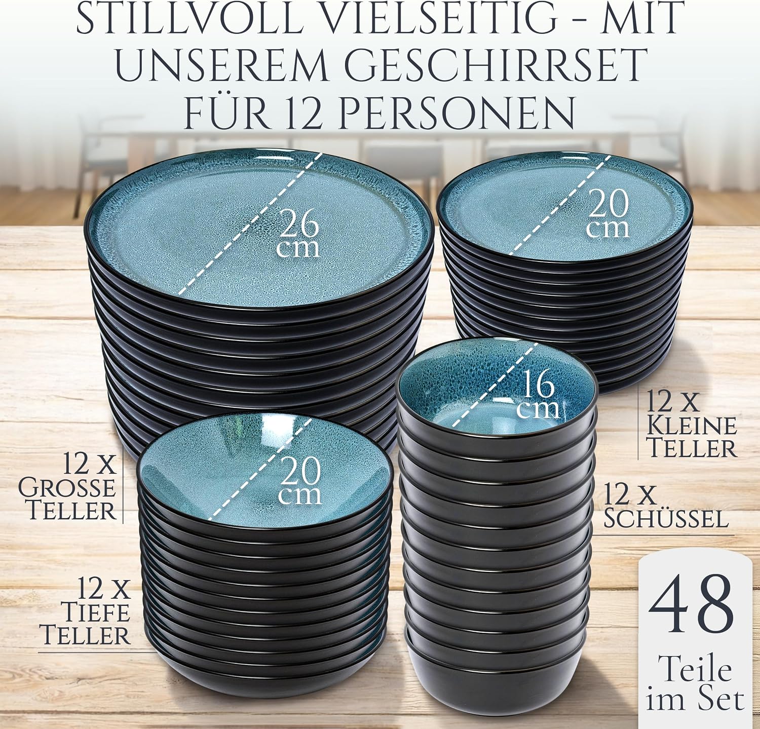 Thumbnail 4 de Pure Living Ibiza Steingut Geschirrset 48-tlg für 12 Personen 🍽