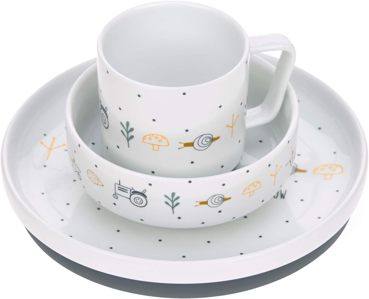 Thumbnail 4 de LÄSSIG Happy Fruits Kindergeschirr-Set aus Porzellan (Teller, Schüssel & Tasse) mit Silikonring