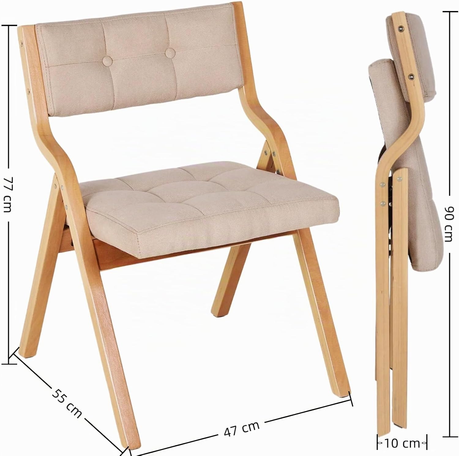 Detalle 2 de Clevich LJ-881 gevoerde houten klapstoelen, set van 4, beige
