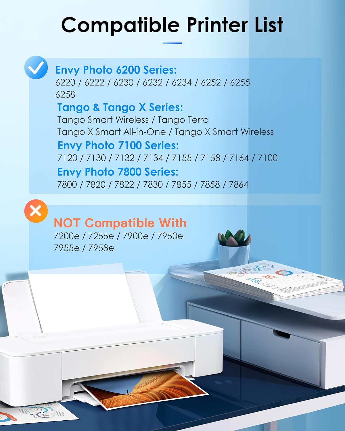 Detalle de 64XL Black + Tri-Color Ink Cartridges Combo Pack (Replacement for HP 64/64XL) for Envy Photo & Tango/Tango X