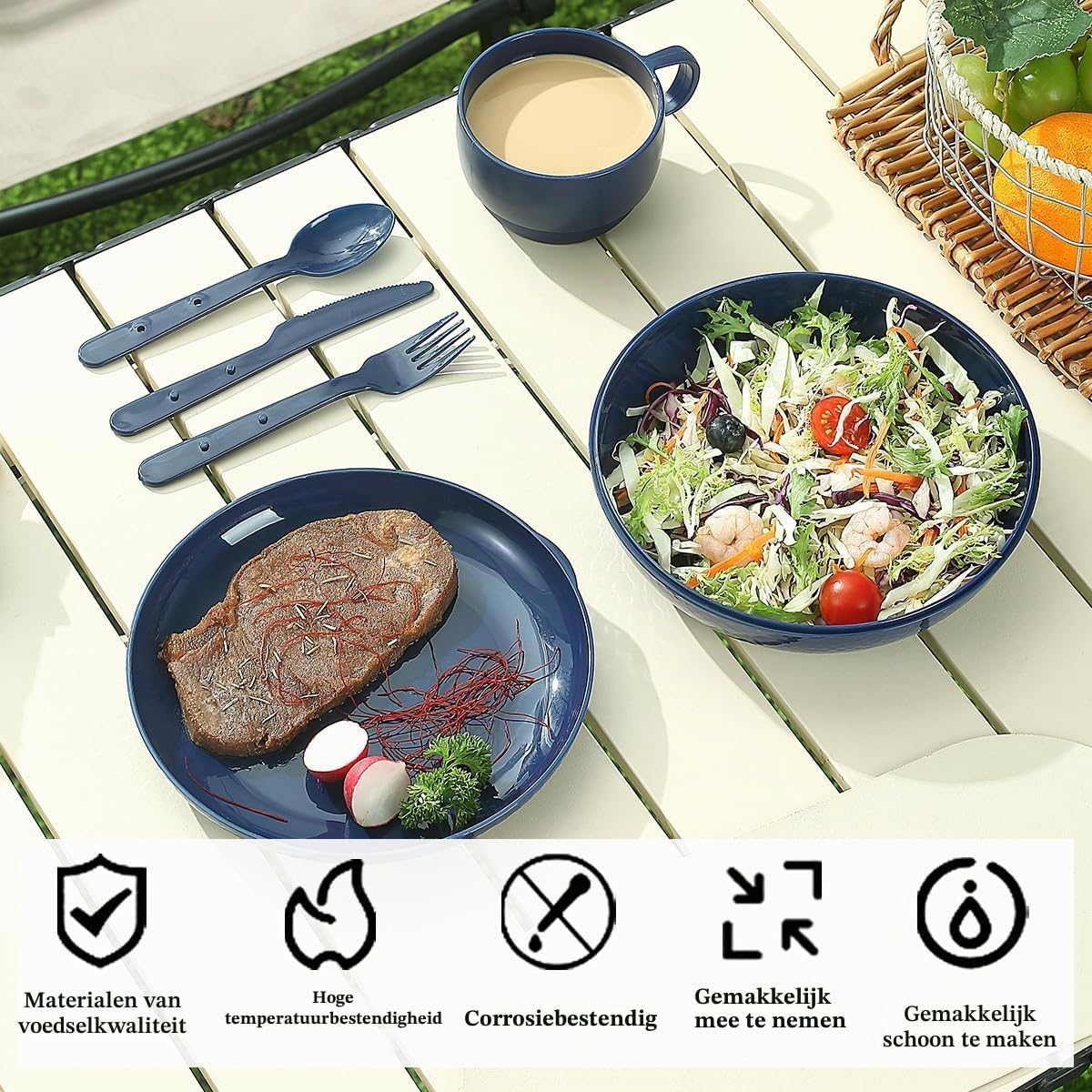 Detalle 2 de Evanda CK.E.PP campingservies: 7-delige set met kom, bord en draagtas