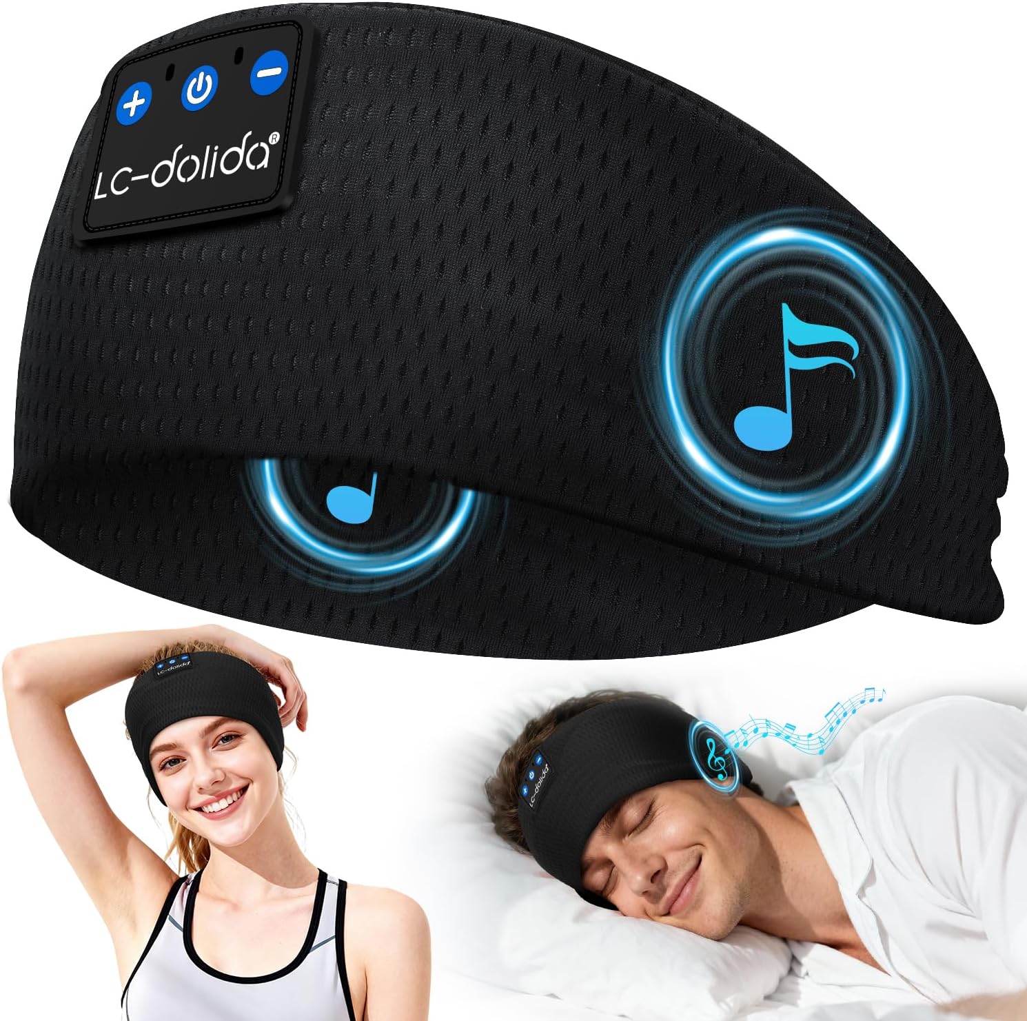 Detalle de LC-dolida Schlafkopfhörer Bluetooth Stirnband – Schlafstirnband mit HiFi-Stereo, 15 Std. Akkulaufzeit