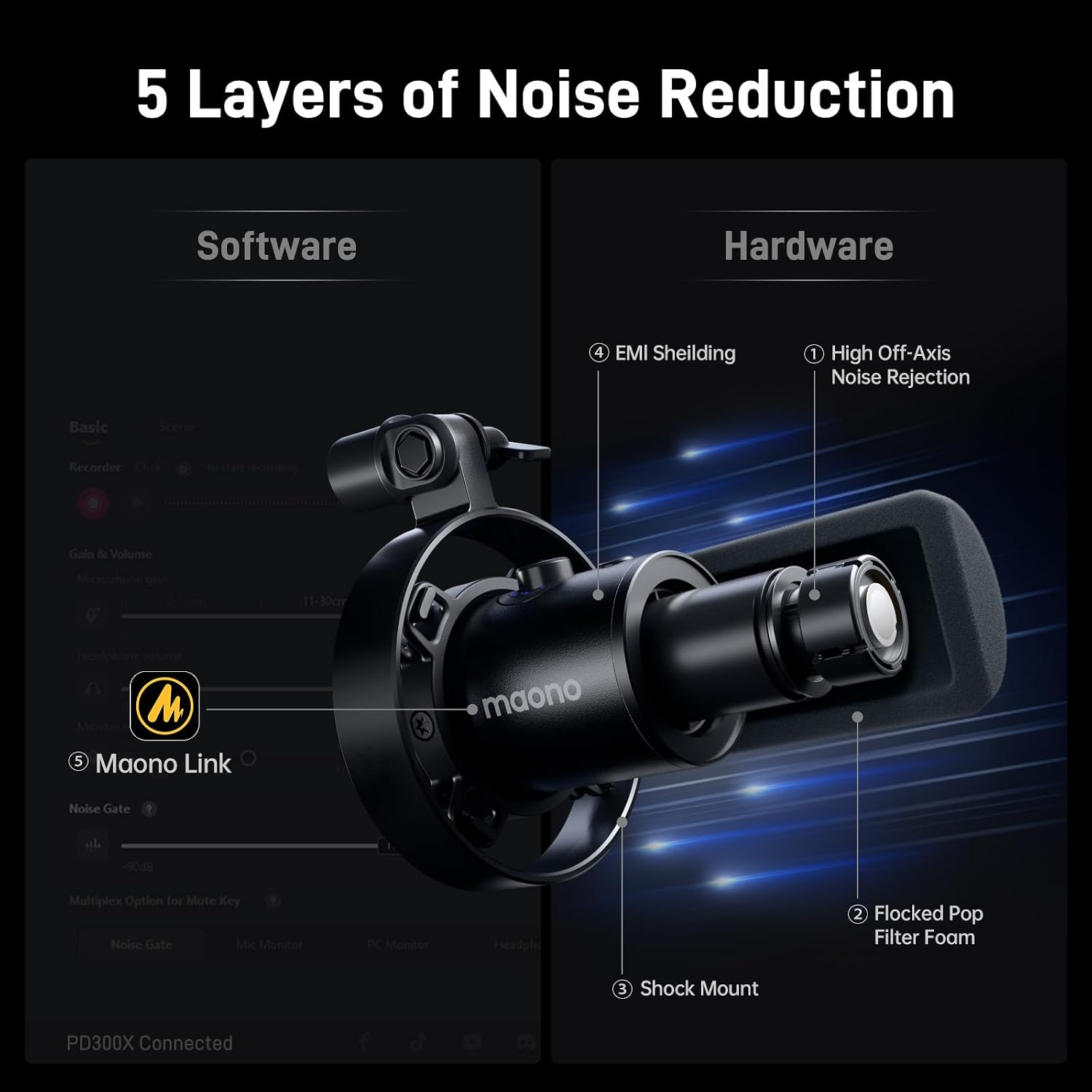 Detalle 1 de MAONO PD300X Dynamic USB/XLR Microphone with 192kHz/24-Bit Audio