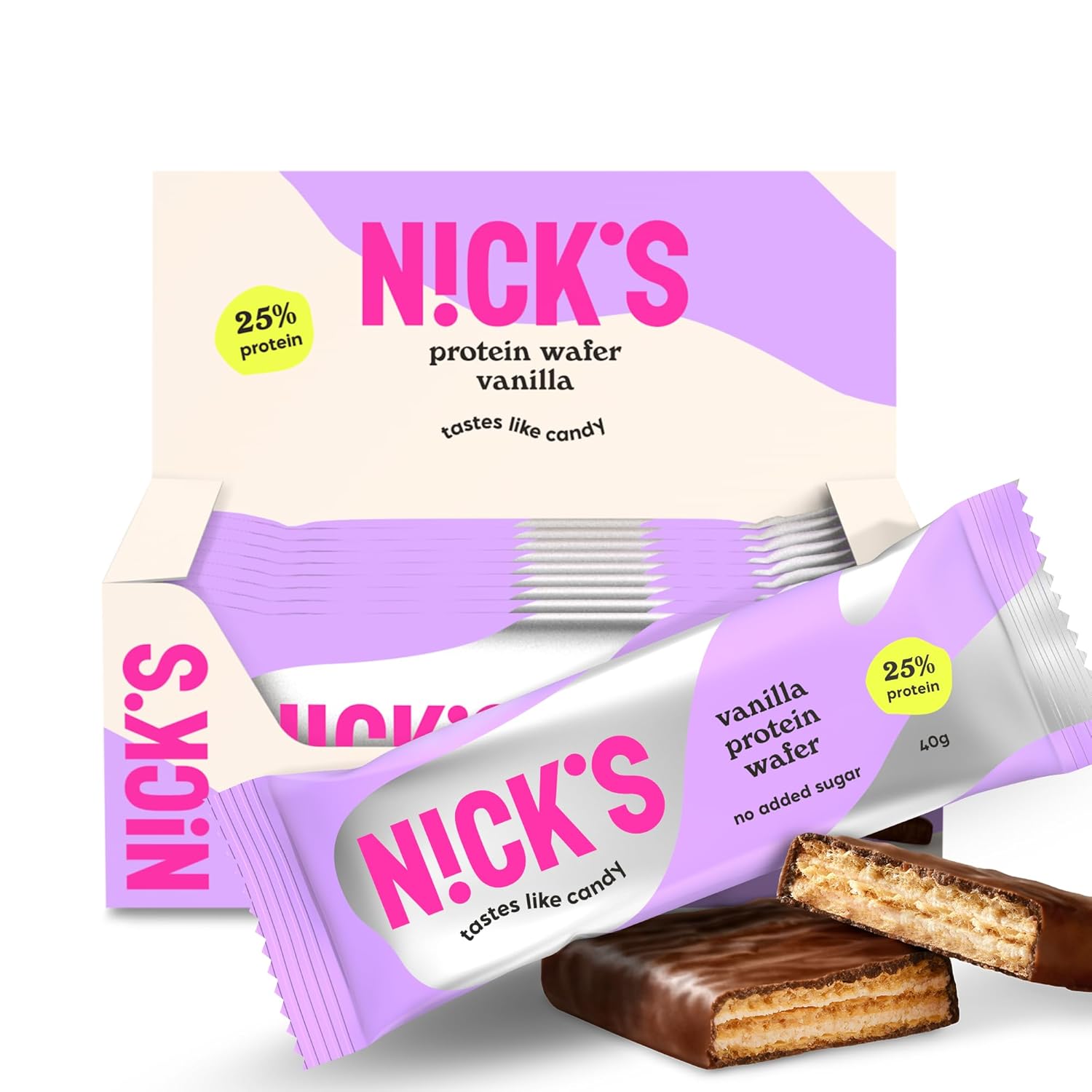 Detalle de NICKS Protein Wafer Riegel Vanille – Low-Carb Proteinriegel ohne Zuckerzusatz, glutenfrei (25% Eiweiß)