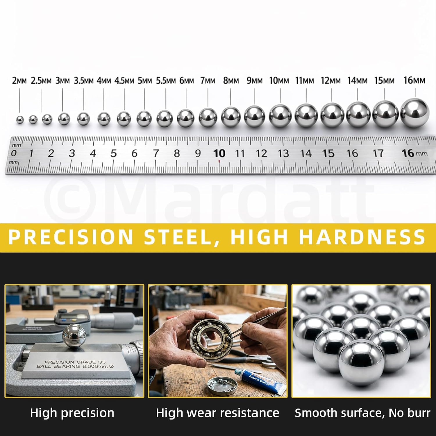 Detalle de Mardatt 16mm Precision Bearing Steel Balls, 15-Piece Set
