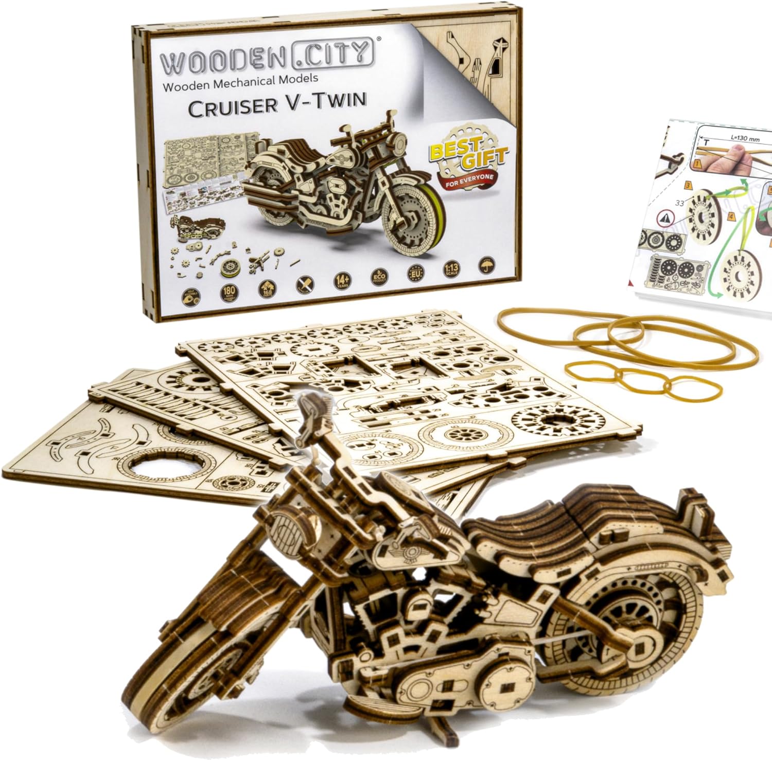 Detalle de WOODEN.CITY Cruiser V-Twin Motorcycle 3D puzzle 🧩