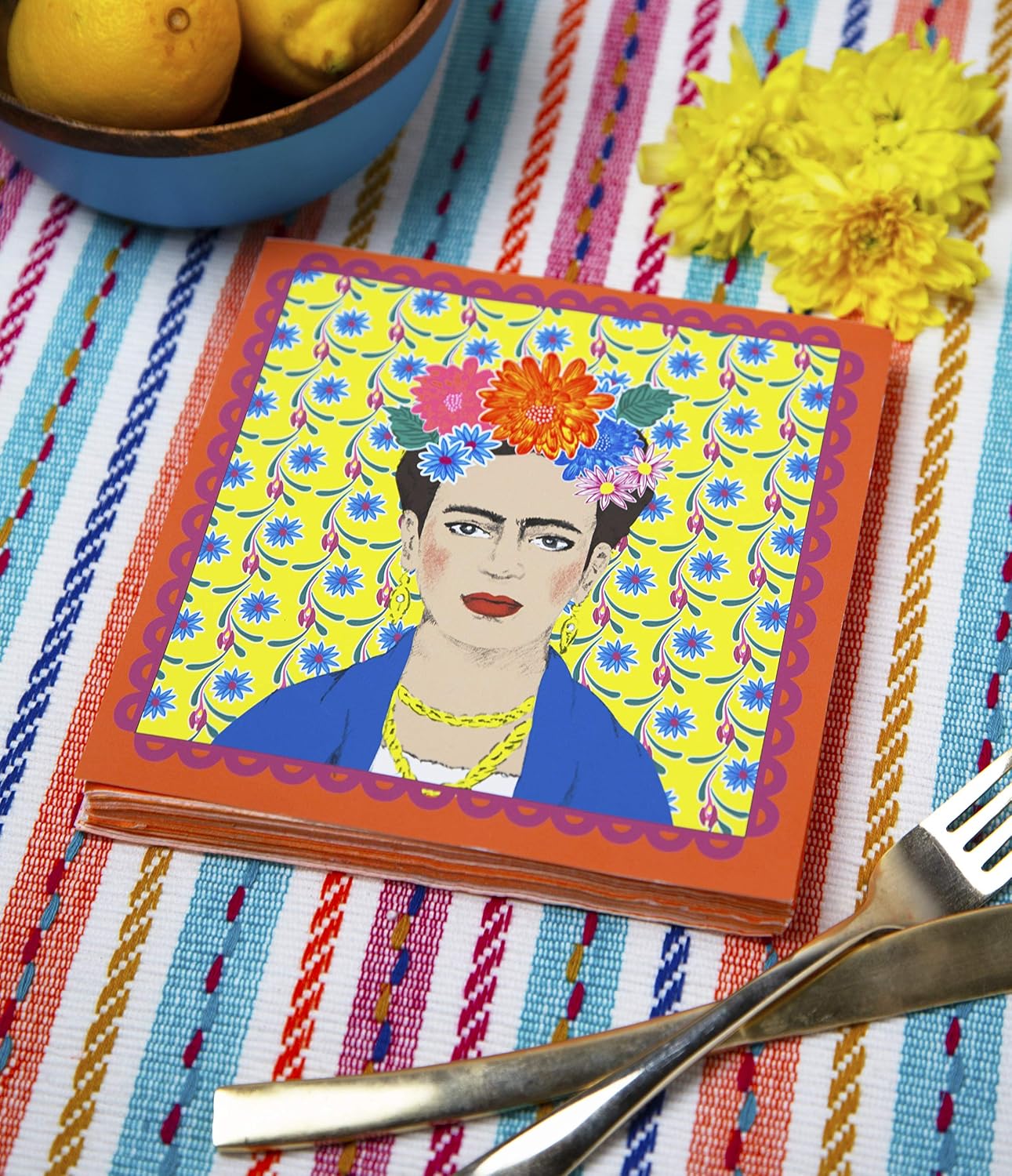 Detalle de Talking Tables BOHO-NAPKIN-FRIDA papieren servetten, geel, 33 x 33 cm, 20 stuks