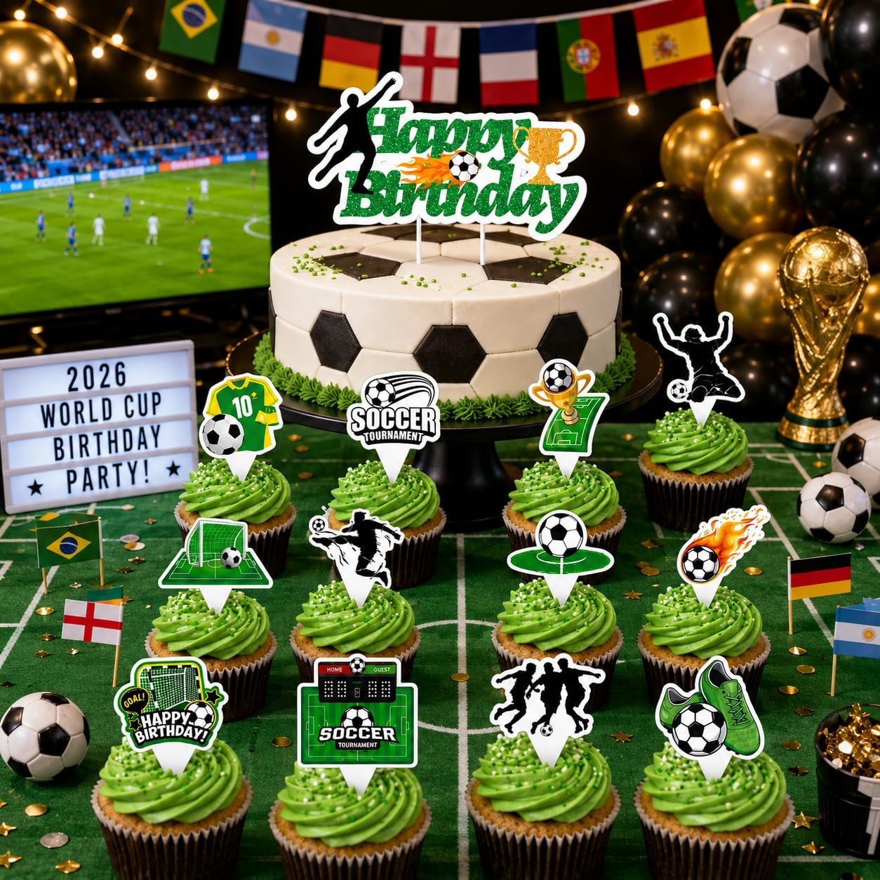 Thumbnail 5 de GIFTODAY Soccer Cake Topper Set, 25 Pieces