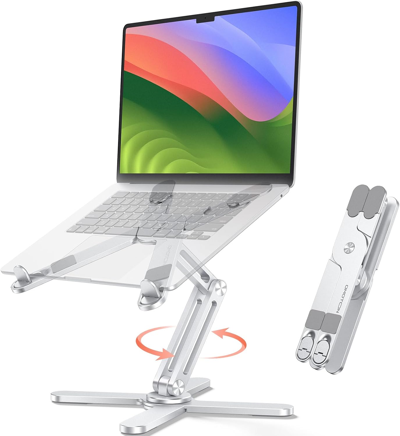 Detalle de OMOTON LA10 – składany, aluminiowy stojak na laptopa z obrotem 360°