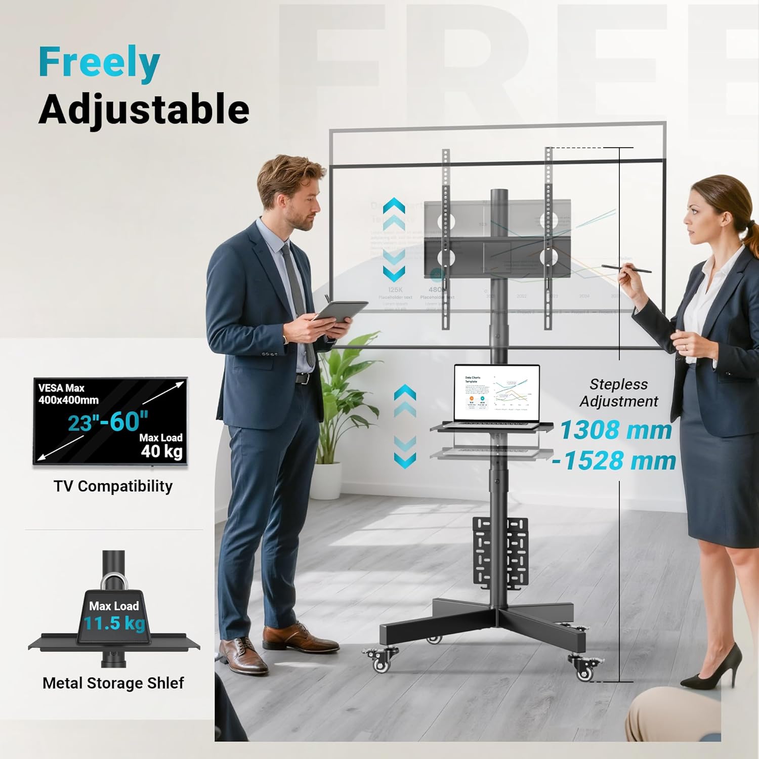 Thumbnail 4 de BONTEC Mobile TV Stand for 23–60 inch, 40 kg
