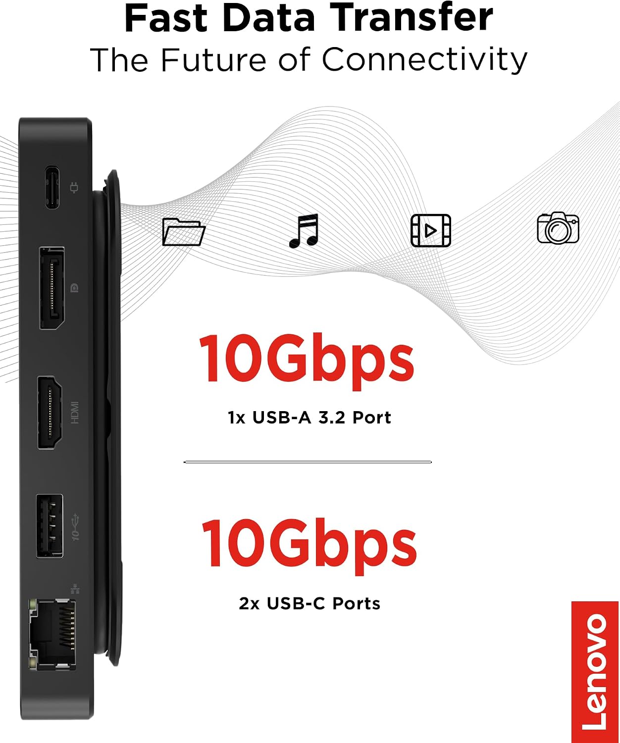 Thumbnail 5 de Lenovo USB-C Dual Display Travel Dock - 7 Ports, Integrated Cable, 4K Dual Display Capable