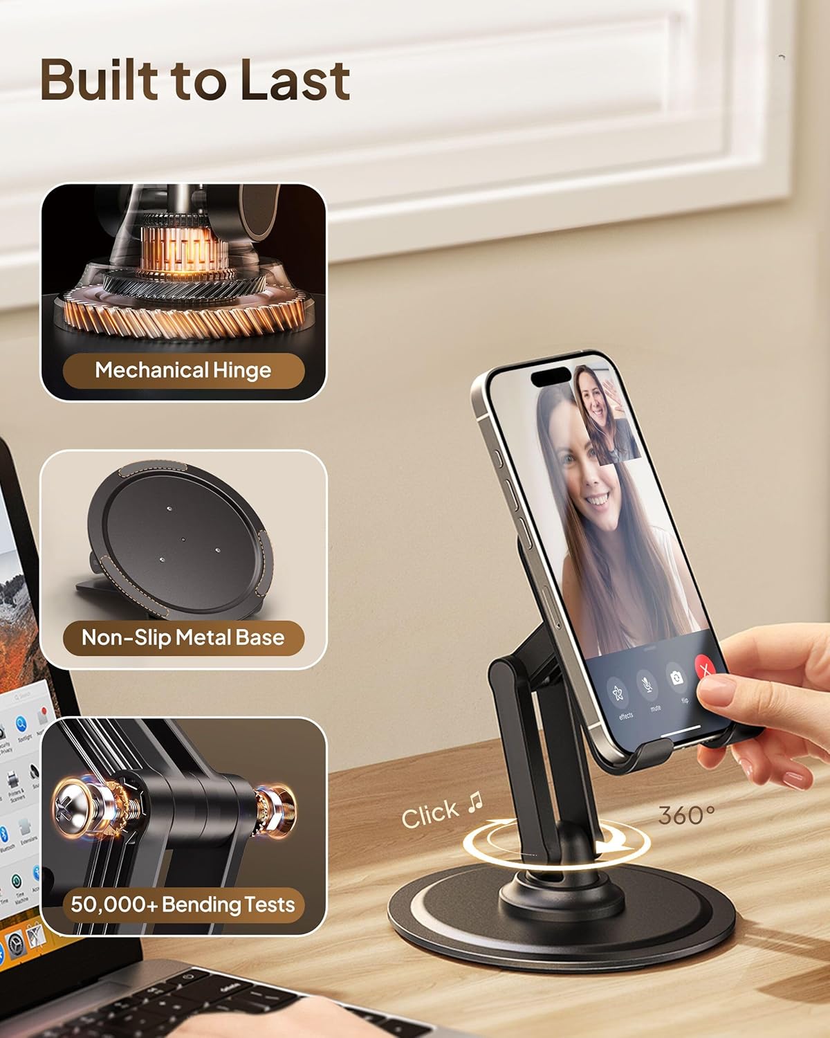 Detalle 2 de COOPER 360° Stand: Rotating Desk Phone Stand in Piano Black