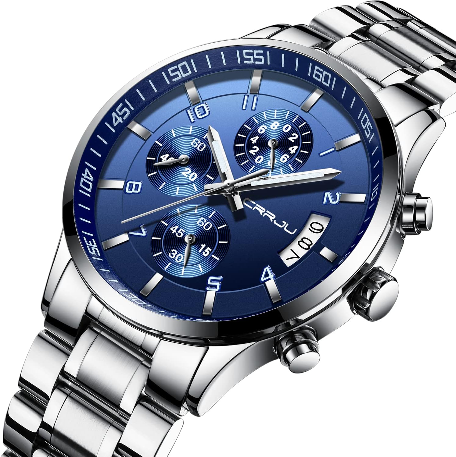 Thumbnail 1 de CRRJU Herren Uhr wasserdicht Chronograph mit Edelstahlarmband – Analog-Quarzuhr mit Kalender