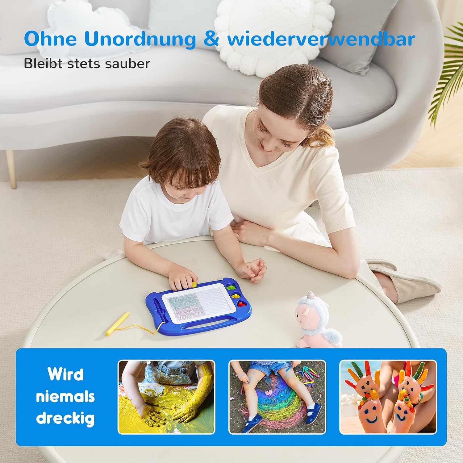 Thumbnail 5 de SGILE magnetische Maltafel Zaubertafel Kinder (blau) – mit Stift, 3 magnetischen Stempeln, ab 2 Jahren
