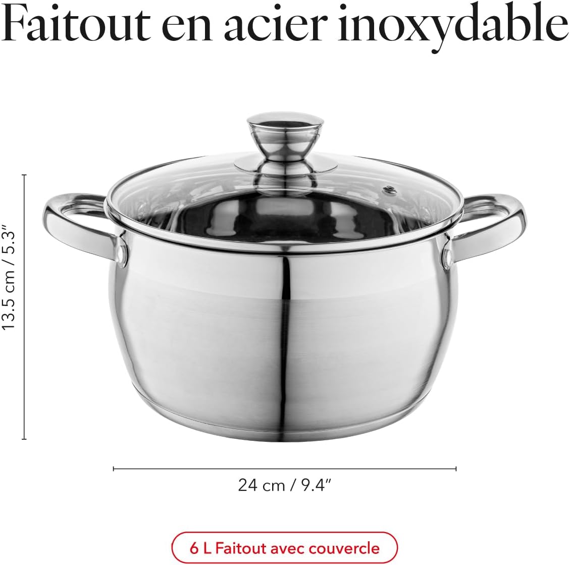Detalle de FLORINA Faitout Inox (6 l) – Marmite inox 24 cm avec couvercle en verre, compatible induction et lave-vaisselle