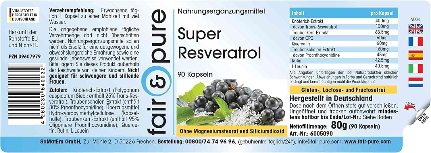 Thumbnail 6 de Fair & Pure Super Resveratrol aus Knöterich – 90 Kapseln, vegan, ohne Zusatzstoffe, hergestellt in Deutschland