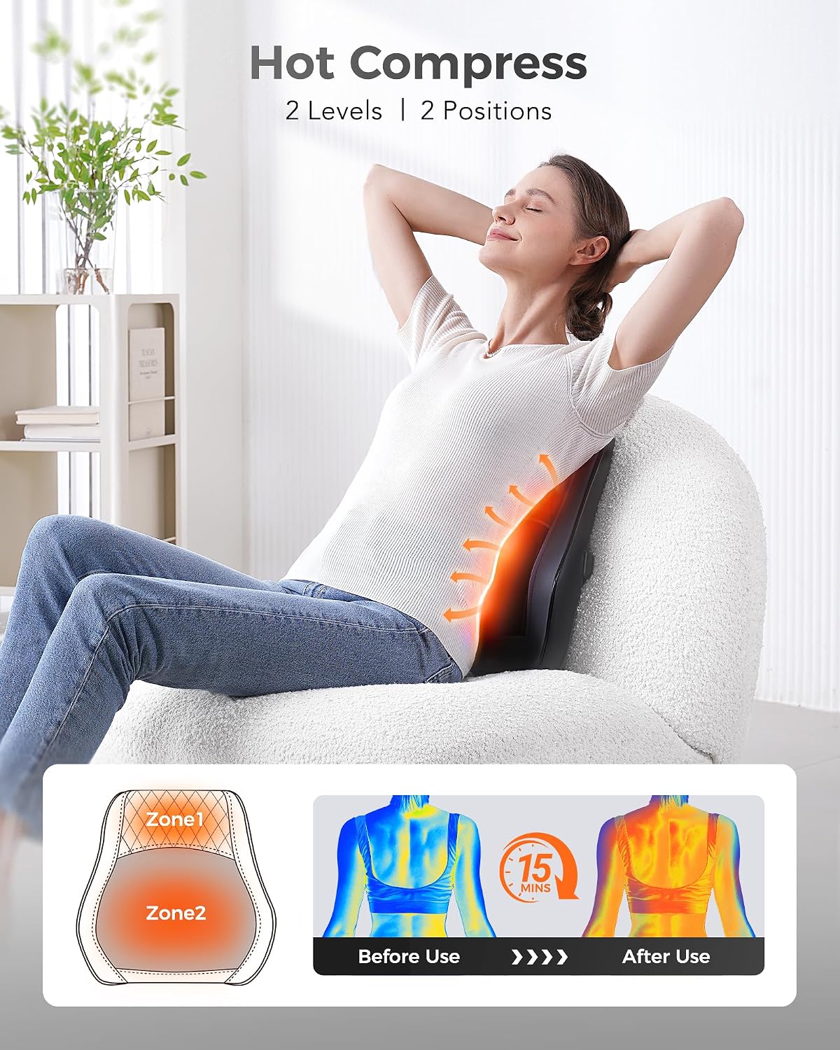 Thumbnail 2 de Boriwat Back Massager with Heat: 3D Kneading Pillow for Deep Tissue Relief