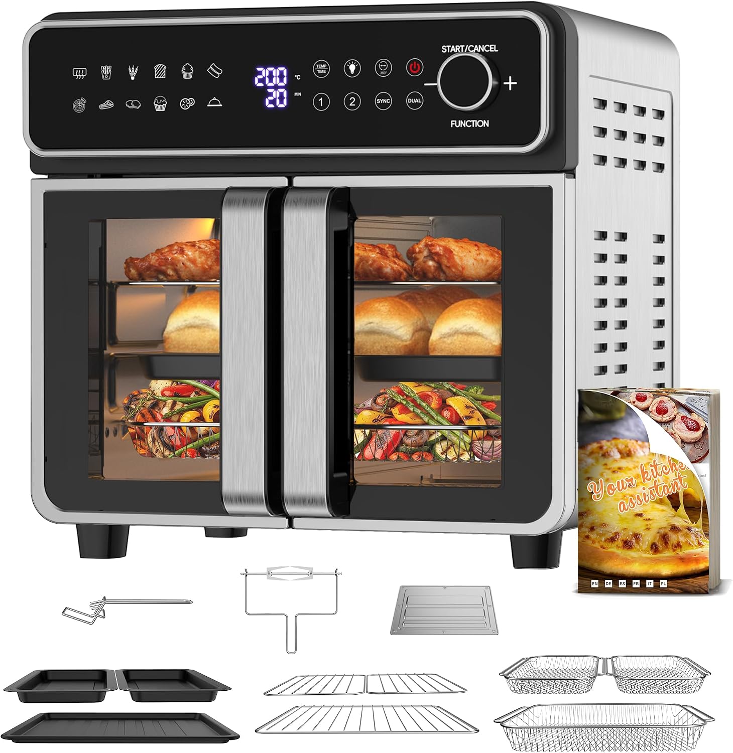 Detalle de Friggitrice ad Aria 23L XXL con Porte alla Francese e Sync Finish – 2600W, 15 programmi, kit accessori