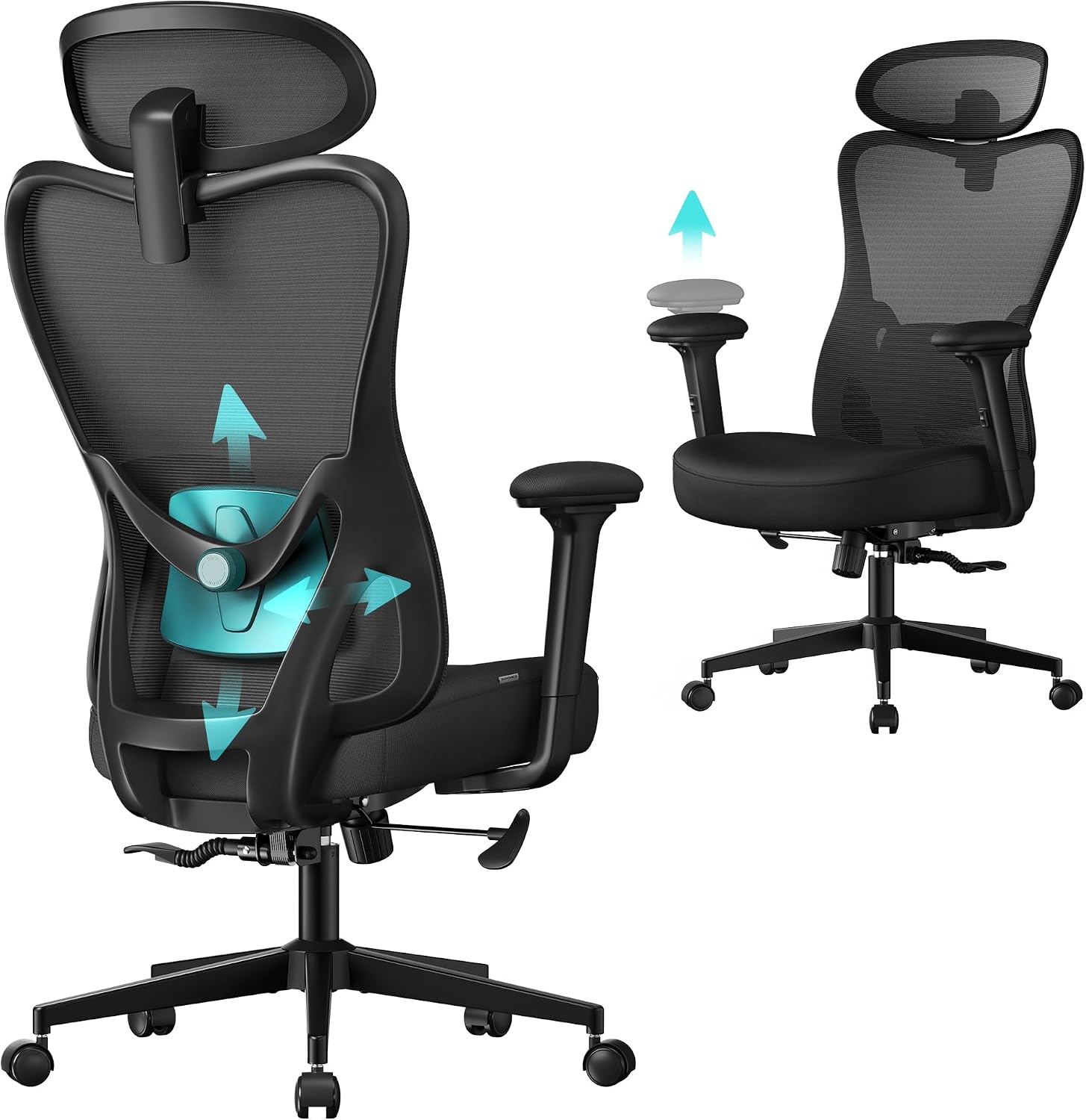 Detalle de SONGMICS KIME OBN066BH01 ergonomische bureaustoel met verstelbare steun