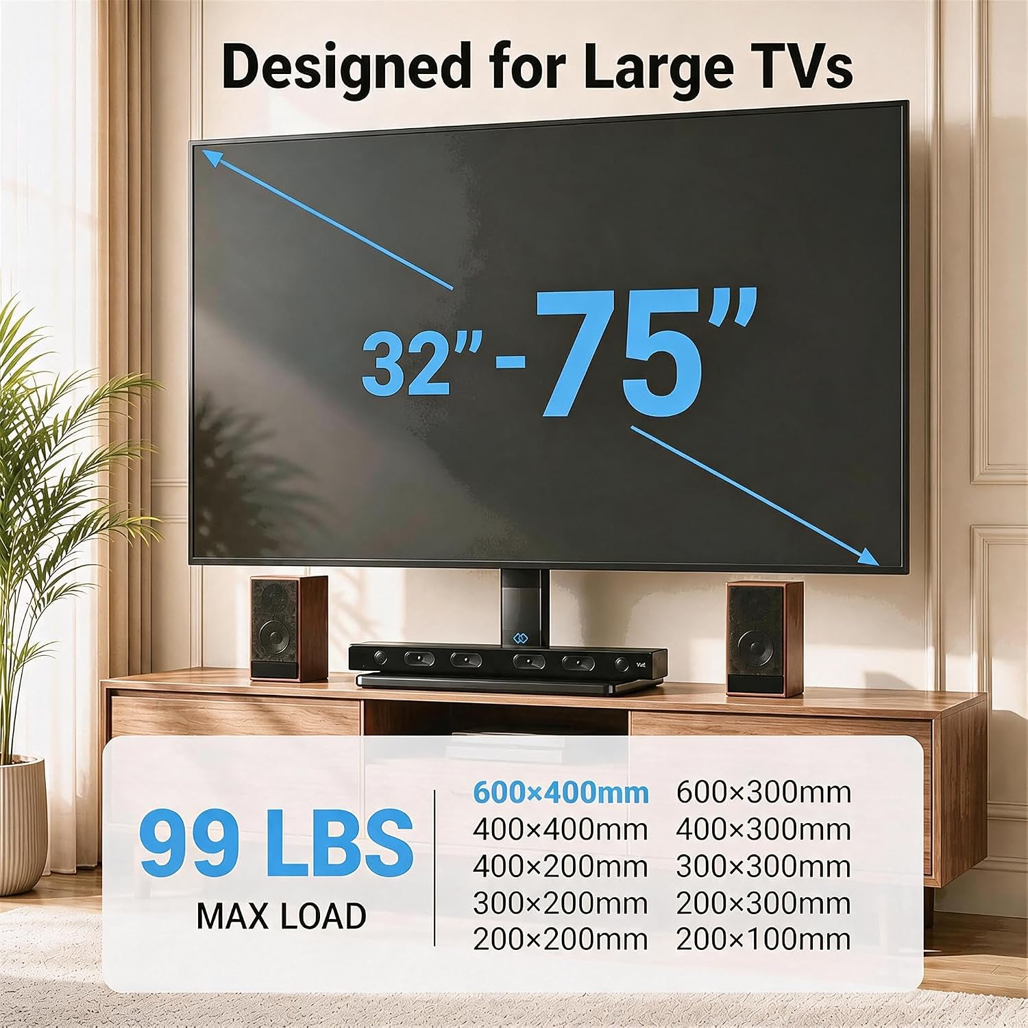 Detalle 2 de PERLESMITH PSTVS02-N1 Universal Swivel TV Stand for 32-75 inch TVs