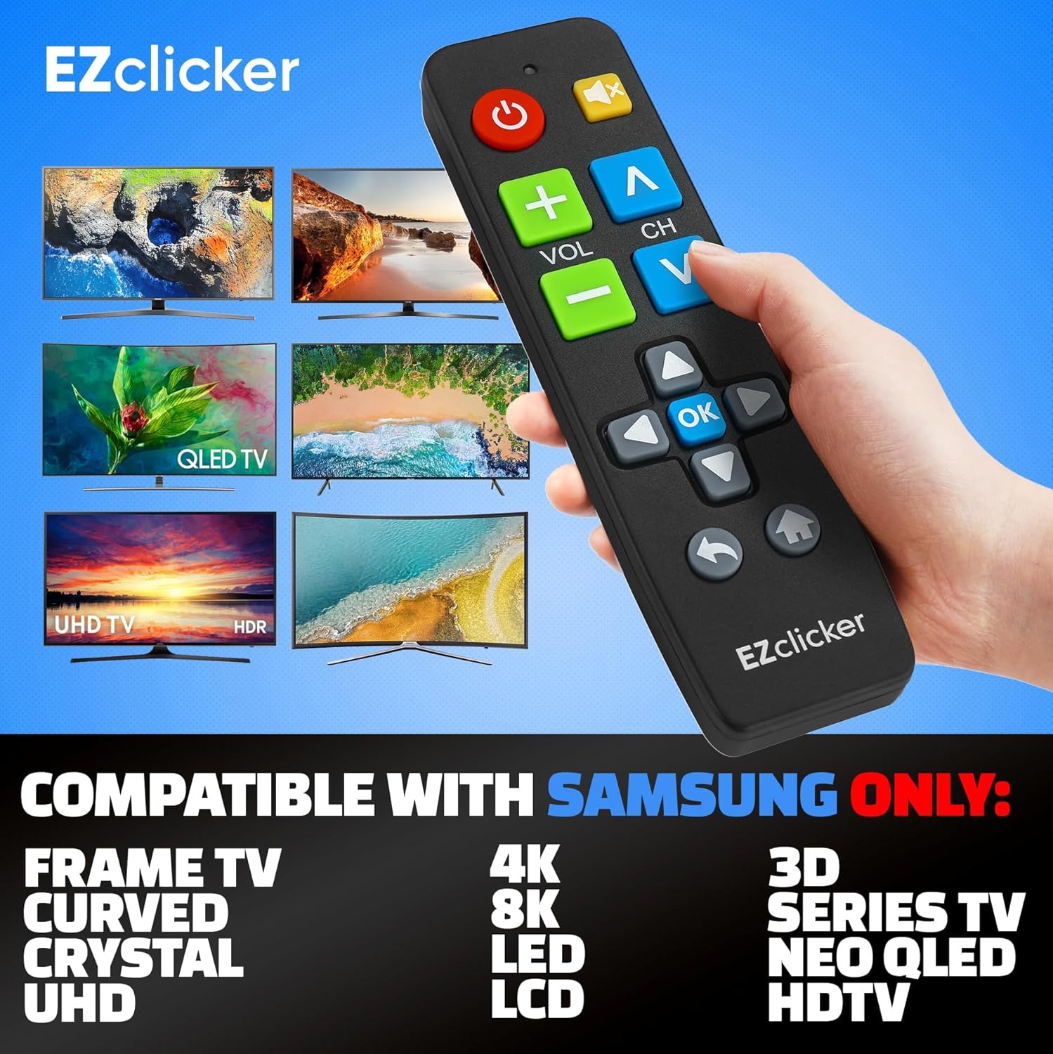 Detalle de Samsung Replacement TV Remote (Big Button) for Samsung TVs Only — Black, easy-to-use controls
