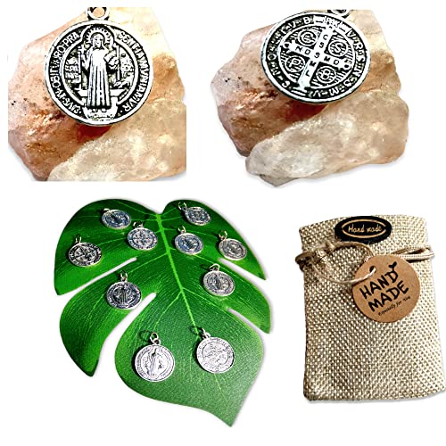 WORLD GOBLINS Artisans: 10 Medallas de San Benito en Plata 17mm con Bolsa de Yute (Fabricadas en España)