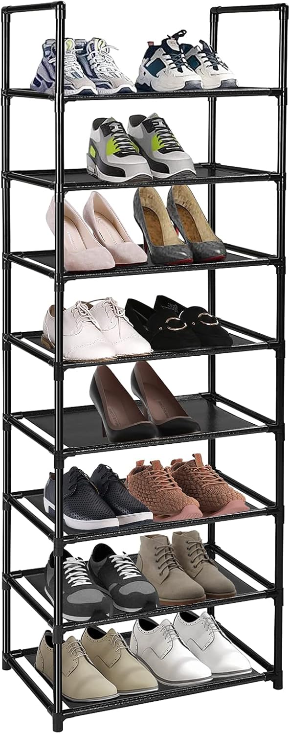 Detalle de esonstyle 8 Tier Tall Narrow Shoe Rack – Stackable, 16–20 Pairs, Black