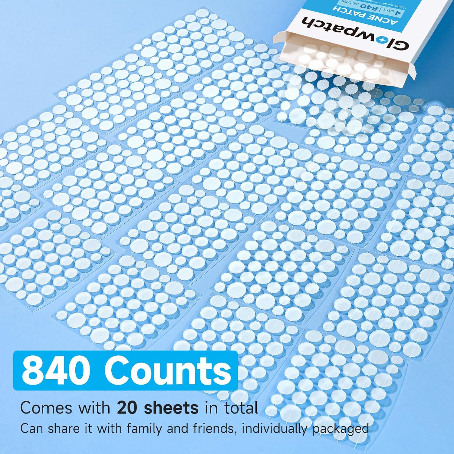 Thumbnail 1 de Glowpatch 840-Count Hydrocolloid Pimple Patches, 4 Sizes, 20 Sheets