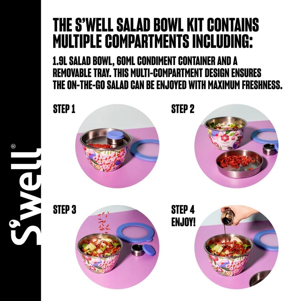 Thumbnail 1 de S'well x Steffi Lynn Salad Bowl Kit, 1.9 Litre Stainless Steel, Leakproof