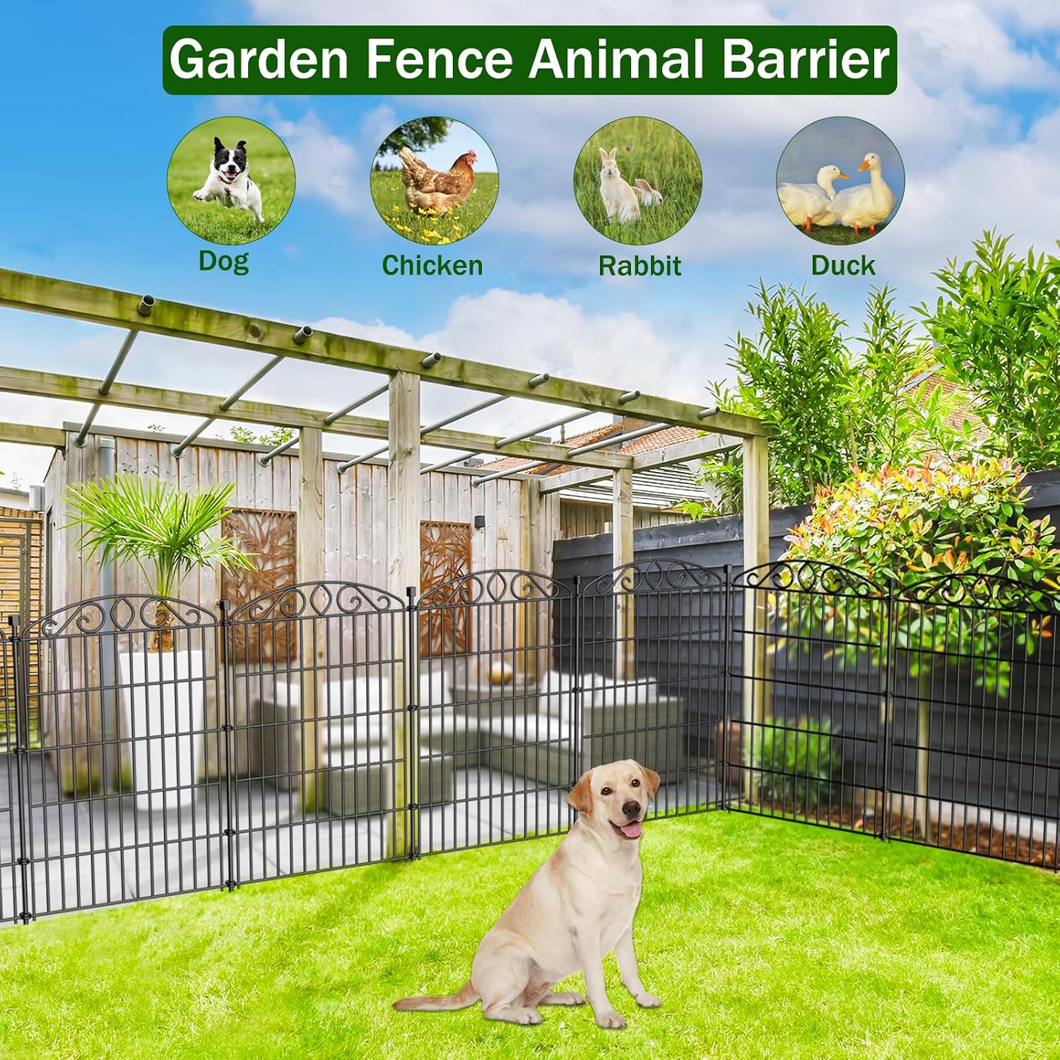 Detalle de 12 Panel Garden Fence – Tall No-Dig Rustproof Metal Barrier (91.4 cm H x 7.4 m L) for Dogs, Rabbits, and Decorative Borders