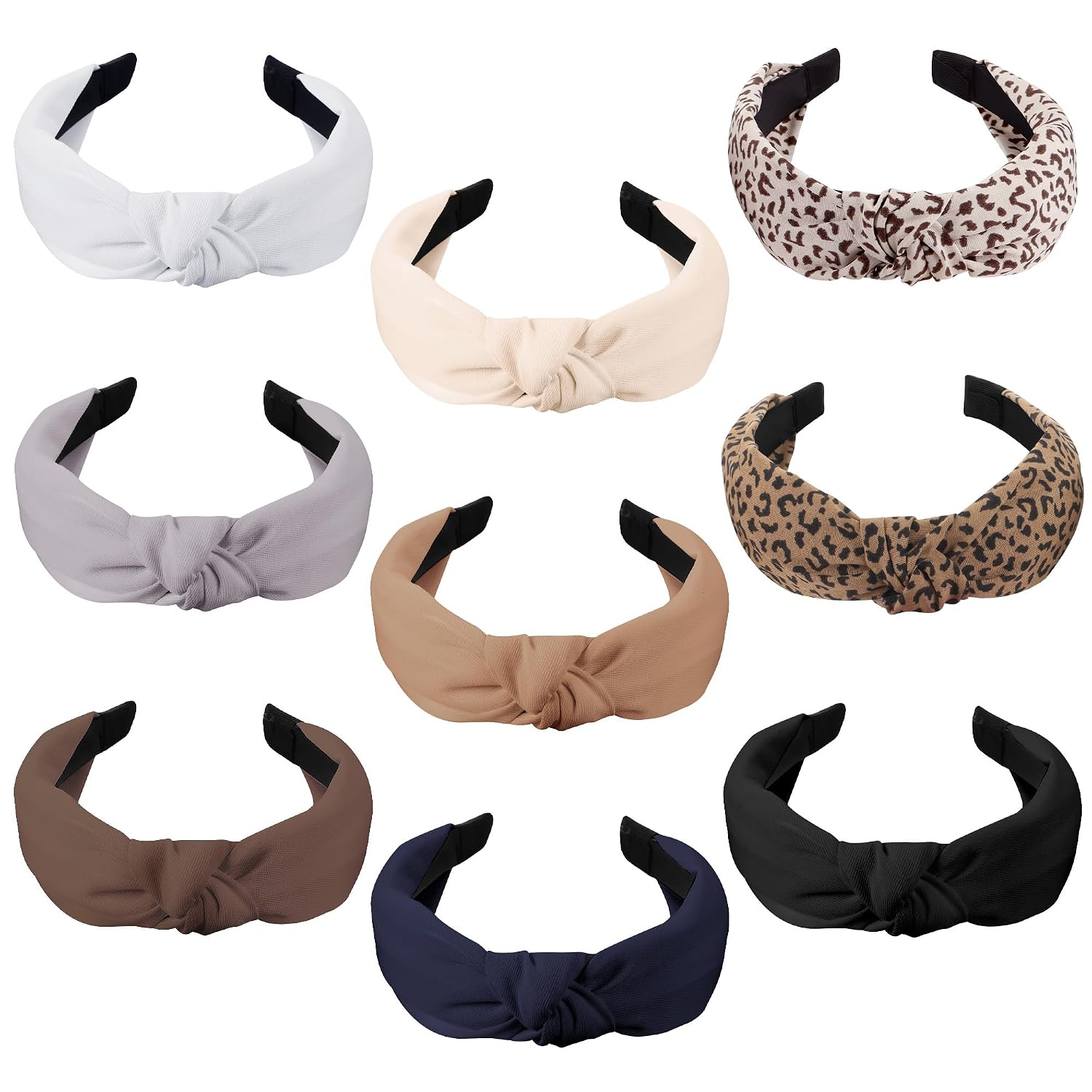 Thumbnail 6 de Funtopia 9-Piece Knotted Headband Set for Women, Leopard Print and Solid Colors