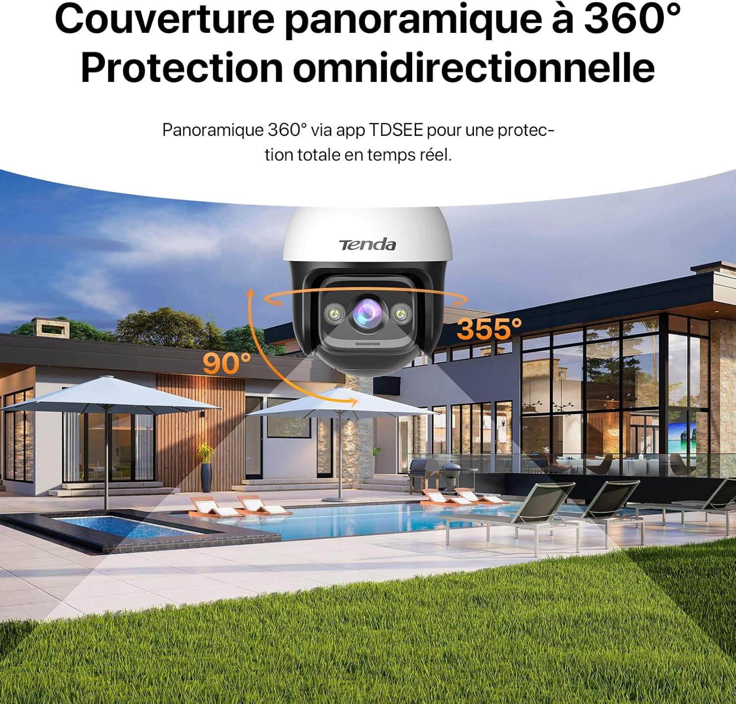 Thumbnail 4 de Tenda CH3-360° Caméra Surveillance Extérieure WiFi 3MP avec Vision Nocturne couleur et Détection AI